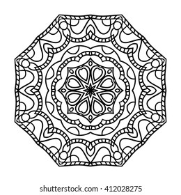 Mandala. Ethnic decorative elements. Hand drawn background. Islam, Arabic, Indian, ottoman motifs. Vintage decorative elements. Oriental pattern. Monochrome contour mandala. Zentangle.