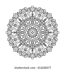 Mandala. Ethnic decorative elements. Hand drawn background. Islam, Arabic, Indian, ottoman motifs. Vintage decorative elements. Oriental pattern. Monochrome contour mandala. Zentangle.