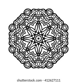 Mandala. Ethnic decorative elements. Hand drawn background. Islam, Arabic, Indian, ottoman motifs. Vintage decorative elements. Oriental pattern. Monochrome contour mandala. Zentangle.