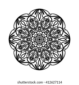 Mandala. Ethnic decorative elements. Hand drawn background. Islam, Arabic, Indian, ottoman motifs. Vintage decorative elements. Oriental pattern. Monochrome contour mandala. Zentangle.