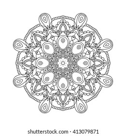 Mandala. Ethnic decorative elements. Hand drawn background. Islam, Arabic, Indian, ottoman motifs. Vintage decorative elements. Oriental pattern. Monochrome contour mandala. Zentangle.