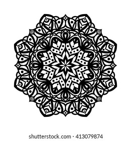 Mandala. Ethnic decorative elements. Hand drawn background. Islam, Arabic, Indian, ottoman motifs. Vintage decorative elements. Oriental pattern. Monochrome contour mandala. Zentangle.