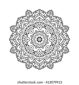 Mandala. Ethnic decorative elements. Hand drawn background. Islam, Arabic, Indian, ottoman motifs. Vintage decorative elements. Oriental pattern. Monochrome contour mandala. Zentangle.