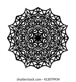 Mandala. Ethnic decorative elements. Hand drawn background. Islam, Arabic, Indian, ottoman motifs. Vintage decorative elements. Oriental pattern. Monochrome contour mandala. Zentangle.