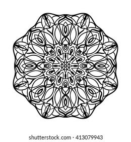Mandala. Ethnic decorative elements. Hand drawn background. Islam, Arabic, Indian, ottoman motifs. Vintage decorative elements. Oriental pattern. Monochrome contour mandala. Zentangle.