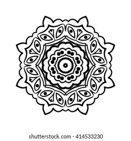 Mandala. Ethnic decorative elements. Hand drawn background. Islam, Arabic, Indian, ottoman motifs. Vintage decorative elements. Oriental pattern. Monochrome contour mandala. Zentangle.