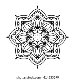 Mandala. Ethnic decorative elements. Hand drawn background. Islam, Arabic, Indian, ottoman motifs. Vintage decorative elements. Oriental pattern. Monochrome contour mandala. Zentangle.
