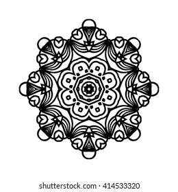 Mandala. Ethnic decorative elements. Hand drawn background. Islam, Arabic, Indian, ottoman motifs. Vintage decorative elements. Oriental pattern. Monochrome contour mandala. Zentangle.