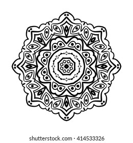 Mandala. Ethnic decorative elements. Hand drawn background. Islam, Arabic, Indian, ottoman motifs. Vintage decorative elements. Oriental pattern. Monochrome contour mandala. Zentangle.