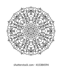 Mandala. Ethnic decorative elements. Hand drawn background. Islam, Arabic, Indian, ottoman motifs. Vintage decorative elements. Oriental pattern. Monochrome contour mandala. Zentangle.