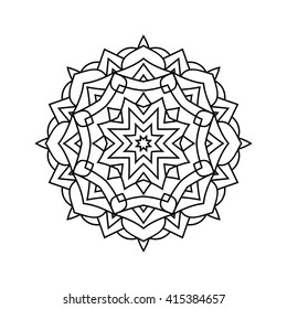 Mandala. Ethnic decorative elements. Hand drawn background. Islam, Arabic, Indian, ottoman motifs. Vintage decorative elements. Oriental pattern. Monochrome contour mandala. Zentangle.
