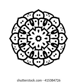 Mandala. Ethnic decorative elements. Hand drawn background. Islam, Arabic, Indian, ottoman motifs. Vintage decorative elements. Oriental pattern. Monochrome contour mandala. Zentangle.