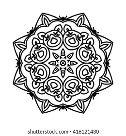 Mandala. Ethnic decorative elements. Hand drawn background. Islam, Arabic, Indian, ottoman motifs. Vintage decorative elements. Oriental pattern. Monochrome contour mandala. Zentangle.