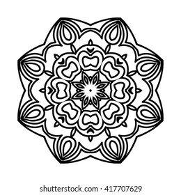 Mandala. Ethnic decorative elements. Hand drawn background. Islam, Arabic, Indian, ottoman motifs. Vintage decorative elements. Oriental pattern. Monochrome contour mandala. Zentangle.