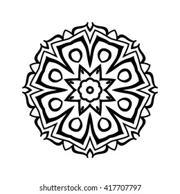 Mandala. Ethnic decorative elements. Hand drawn background. Islam, Arabic, Indian, ottoman motifs. Vintage decorative elements. Oriental pattern. Monochrome contour mandala. Zentangle.