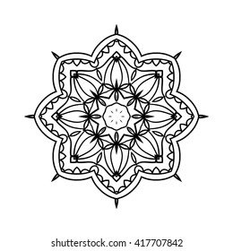 Mandala. Ethnic decorative elements. Hand drawn background. Islam, Arabic, Indian, ottoman motifs. Vintage decorative elements. Oriental pattern. Monochrome contour mandala. Zentangle.