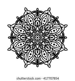 Mandala. Ethnic decorative elements. Hand drawn background. Islam, Arabic, Indian, ottoman motifs. Vintage decorative elements. Oriental pattern. Monochrome contour mandala. Zentangle.