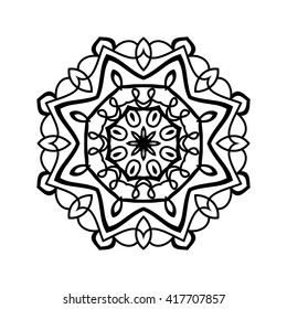 Mandala. Ethnic decorative elements. Hand drawn background. Islam, Arabic, Indian, ottoman motifs. Vintage decorative elements. Oriental pattern. Monochrome contour mandala. Zentangle.