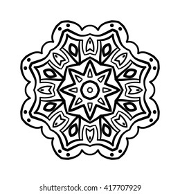 Mandala. Ethnic decorative elements. Hand drawn background. Islam, Arabic, Indian, ottoman motifs. Vintage decorative elements. Oriental pattern. Monochrome contour mandala. Zentangle.