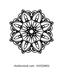 Mandala. Ethnic decorative elements. Hand drawn background. Islam, Arabic, Indian, ottoman motifs. Vintage decorative elements. Oriental pattern. Monochrome contour mandala. Zentangle.