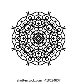 Mandala. Ethnic decorative elements. Hand drawn background. Islam, Arabic, Indian, ottoman motifs. Vintage decorative elements. Oriental pattern. Monochrome contour mandala. Zentangle.