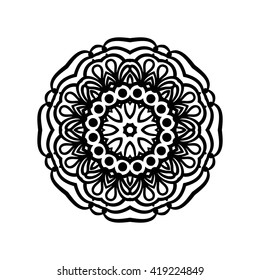 Mandala. Ethnic decorative elements. Hand drawn background. Islam, Arabic, Indian, ottoman motifs. Vintage decorative elements. Oriental pattern. Monochrome contour mandala. Zentangle.