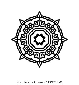 Mandala. Ethnic decorative elements. Hand drawn background. Islam, Arabic, Indian, ottoman motifs. Vintage decorative elements. Oriental pattern. Monochrome contour mandala. Zentangle.