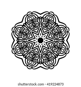 Mandala. Ethnic decorative elements. Hand drawn background. Islam, Arabic, Indian, ottoman motifs. Vintage decorative elements. Oriental pattern. Monochrome contour mandala. Zentangle.