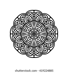 Mandala. Ethnic decorative elements. Hand drawn background. Islam, Arabic, Indian, ottoman motifs. Vintage decorative elements. Oriental pattern. Monochrome contour mandala. Zentangle.