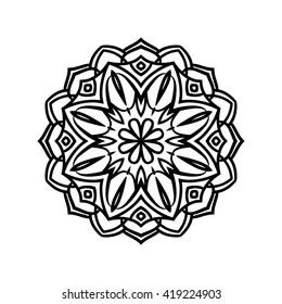 Mandala. Ethnic decorative elements. Hand drawn background. Islam, Arabic, Indian, ottoman motifs. Vintage decorative elements. Oriental pattern. Monochrome contour mandala. Zentangle.