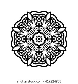Mandala. Ethnic decorative elements. Hand drawn background. Islam, Arabic, Indian, ottoman motifs. Vintage decorative elements. Oriental pattern. Monochrome contour mandala. Zentangle.