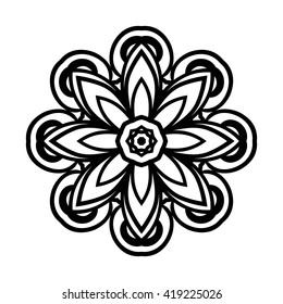 Mandala. Ethnic decorative elements. Hand drawn background. Islam, Arabic, Indian, ottoman motifs. Vintage decorative elements. Oriental pattern. Monochrome contour mandala. Zentangle.
