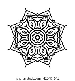 Mandala. Ethnic decorative elements. Hand drawn background. Islam, Arabic, Indian, ottoman motifs. Vintage decorative elements. Oriental pattern. Monochrome contour mandala. Zentangle.