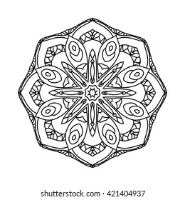 Mandala. Ethnic decorative elements. Hand drawn background. Islam, Arabic, Indian, ottoman motifs. Vintage decorative elements. Oriental pattern. Monochrome contour mandala. Zentangle.