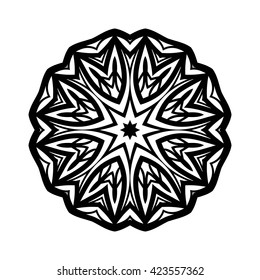 Mandala. Ethnic decorative elements. Hand drawn background. Islam, Arabic, Indian, ottoman motifs. Vintage decorative elements. Oriental pattern. Monochrome contour mandala.