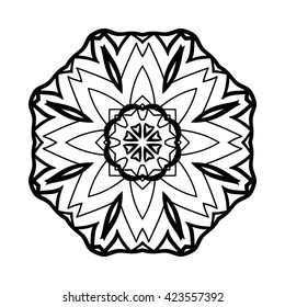 Mandala. Ethnic decorative elements. Hand drawn background. Islam, Arabic, Indian, ottoman motifs. Vintage decorative elements. Oriental pattern. Monochrome contour mandala.
