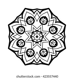 Mandala. Ethnic decorative elements. Hand drawn background. Islam, Arabic, Indian, ottoman motifs. Vintage decorative elements. Oriental pattern. Monochrome contour mandala.