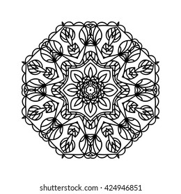 Mandala. Ethnic decorative elements. Hand drawn background. Islam, Arabic, Indian, ottoman motifs. Vintage decorative elements. Oriental pattern. Monochrome contour mandala.