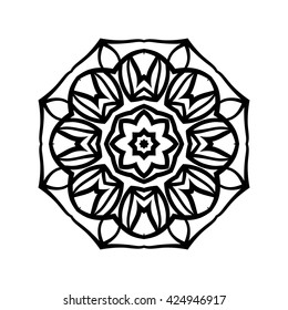 Mandala. Ethnic decorative elements. Hand drawn background. Islam, Arabic, Indian, ottoman motifs. Vintage decorative elements. Oriental pattern. Monochrome contour mandala.