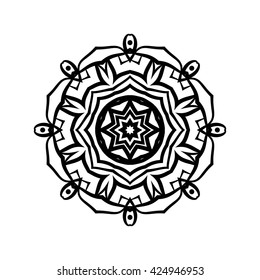 Mandala. Ethnic decorative elements. Hand drawn background. Islam, Arabic, Indian, ottoman motifs. Vintage decorative elements. Oriental pattern. Monochrome contour mandala.