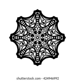 Mandala. Ethnic decorative elements. Hand drawn background. Islam, Arabic, Indian, ottoman motifs. Vintage decorative elements. Oriental pattern. Monochrome contour mandala.