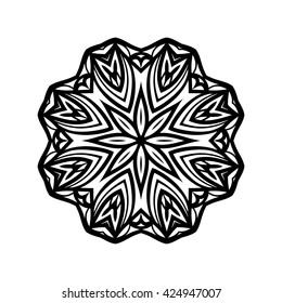 Mandala. Ethnic decorative elements. Hand drawn background. Islam, Arabic, Indian, ottoman motifs. Vintage decorative elements. Oriental pattern. Monochrome contour mandala.