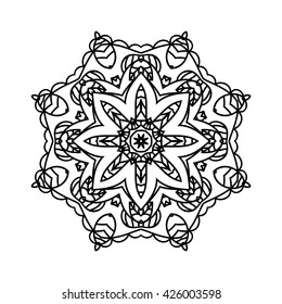 Mandala. Ethnic decorative elements. Hand drawn background. Islam, Arabic, Indian, ottoman motifs. Vintage decorative elements. Oriental pattern. Monochrome contour mandala.
