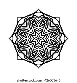 Mandala. Ethnic decorative elements. Hand drawn background. Islam, Arabic, Indian, ottoman motifs. Vintage decorative elements. Oriental pattern. Monochrome contour mandala.