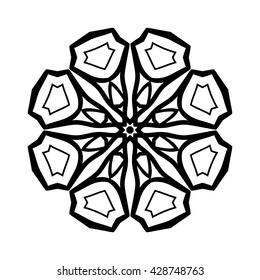 Mandala. Ethnic decorative elements. Hand drawn background. Islam, Arabic, Indian, ottoman motifs. Vintage decorative elements. Oriental pattern. Monochrome contour mandala. 