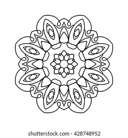 Mandala. Ethnic decorative elements. Hand drawn background. Islam, Arabic, Indian, ottoman motifs. Vintage decorative elements. Oriental pattern. Monochrome contour mandala. 