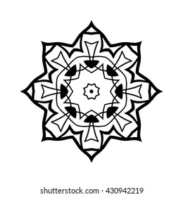 Mandala. Ethnic decorative elements. Hand drawn background. Islam, Arabic, Indian, ottoman motifs. Vintage decorative elements. Oriental pattern. Monochrome contour mandala. 