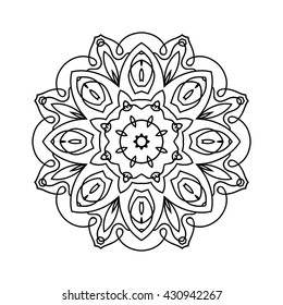 Mandala. Ethnic decorative elements. Hand drawn background. Islam, Arabic, Indian, ottoman motifs. Vintage decorative elements. Oriental pattern. Monochrome contour mandala. 