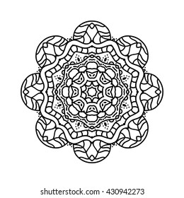 Mandala. Ethnic decorative elements. Hand drawn background. Islam, Arabic, Indian, ottoman motifs. Vintage decorative elements. Oriental pattern. Monochrome contour mandala. 