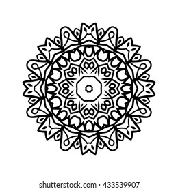 Mandala. Ethnic decorative elements. Hand drawn background. Islam, Arabic, Indian, ottoman motifs. Vintage decorative elements. Oriental pattern. Monochrome contour mandala.